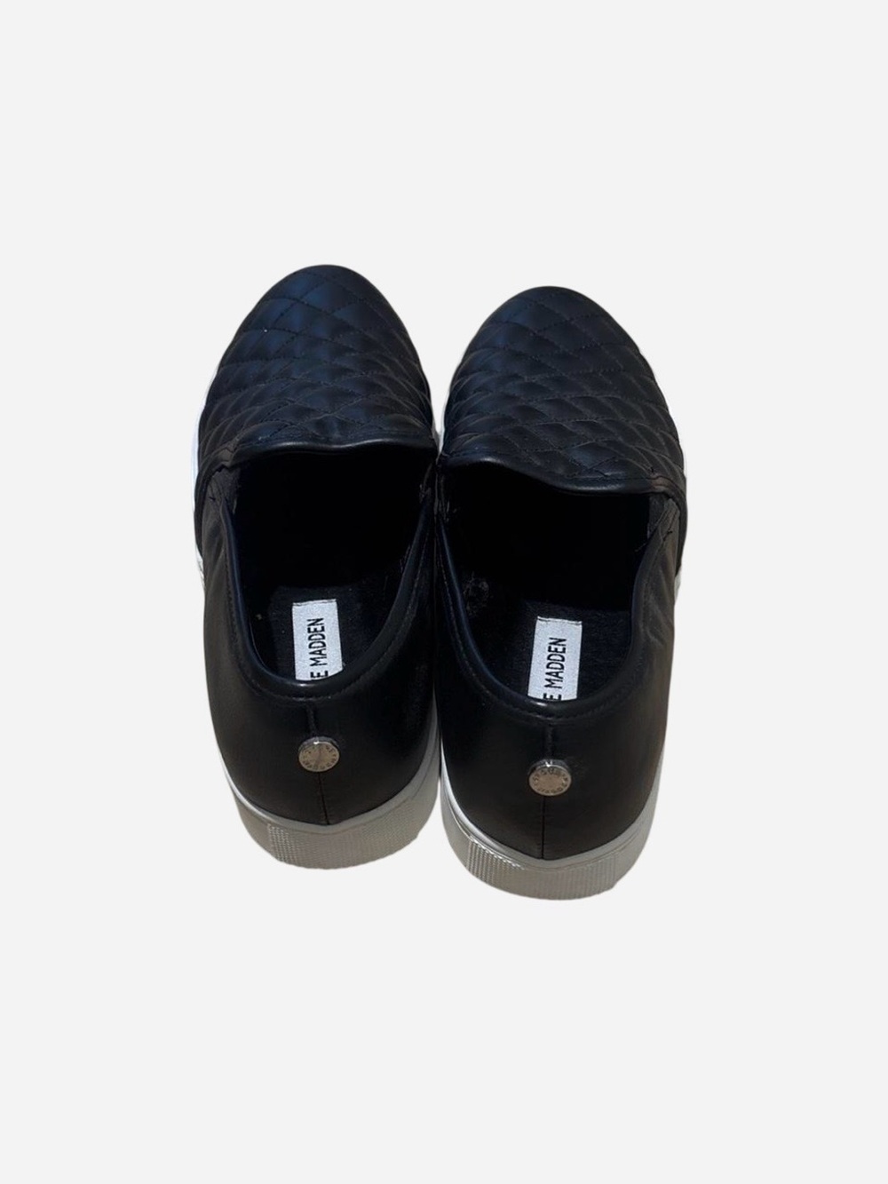 Steve Madden Men’s Black Quilted Slip-On Sneakers with Silver Accents